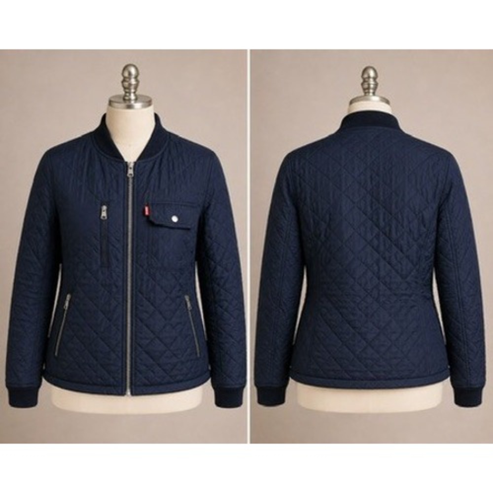 Levi's Quilted Bomber Jacket Women Large Black Excellent Gorpcore Diamond Quilt